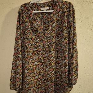 LOFT Floral Blouse - Black and Pink